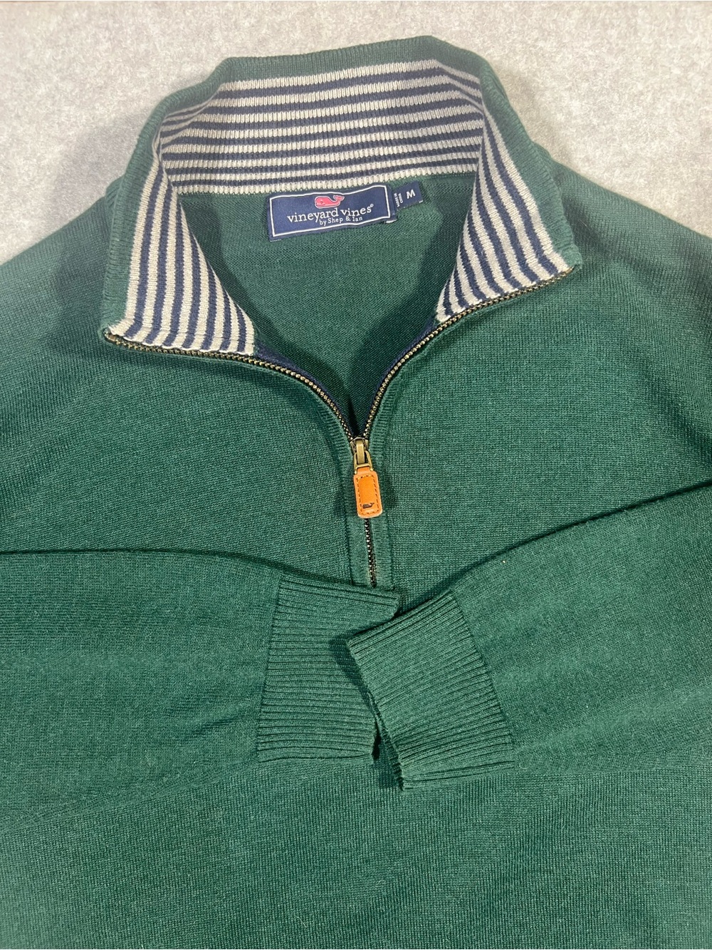 Vineyard Vines Green Men's Half-Zip Sweater with Striped Collar - Picture 3 of 9
